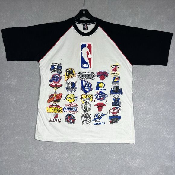 Vintage NBA All Teams T-Shirt Men’s 2XL Black/ White ALLSTARS Double Sided Tee - Picture 1 of 12